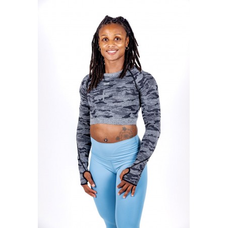 Crop manche longue Camo Grey - SkinFit