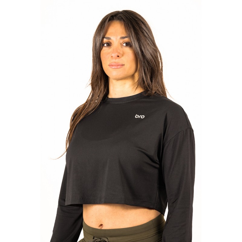 Sweat capuche crop top Coton Femme noir